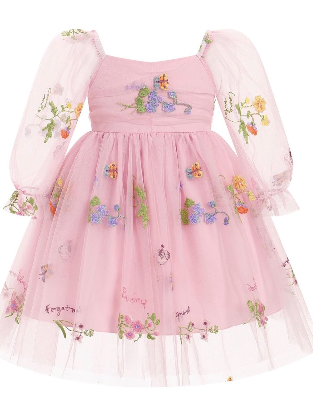 Pink Embroidered Tulle Flower Garden Party Dress for Girls 5-6Y
